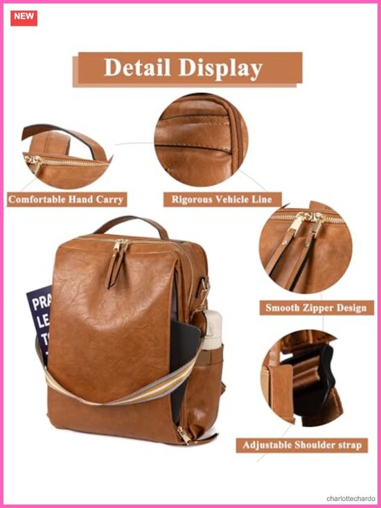 Women\'s Large PU Leather Travel Backpack Purse with Laptop Sleeve and Luggage main image 4